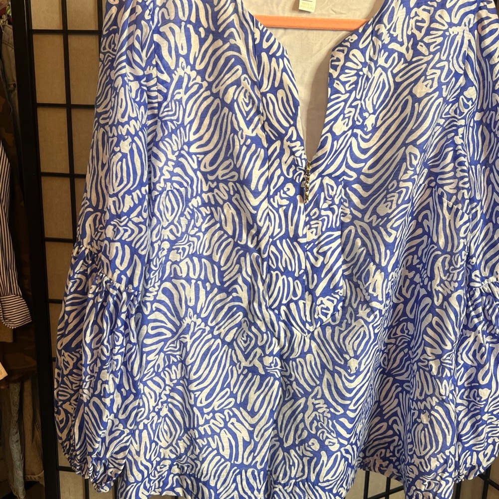 Lilly Pulitzer LAURELIE top MARTINIQUE BLUE white sz 16 - Picture 2 of 5